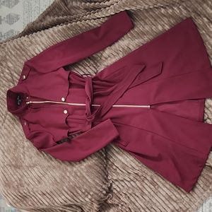 Maroon Trench Coat With Belt